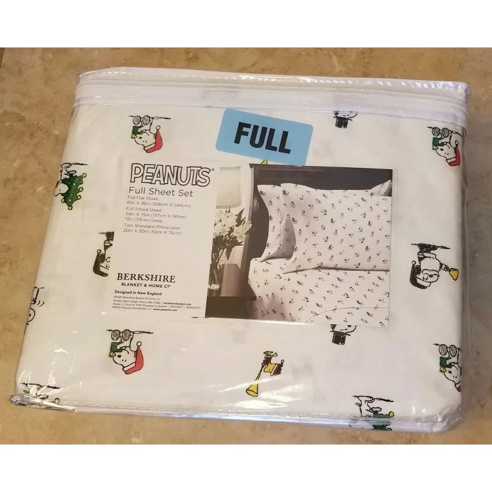 Peanuts Snoopy Woodstuck FULL‎ Sheet Set 4pc Christmas Holiday Fun Berkshire NEW
